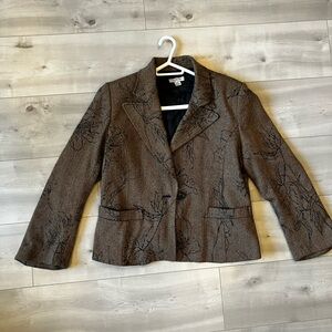 Vintage Studio Jax Brown Blazer with Black floral Design in size 14 Made in CAN